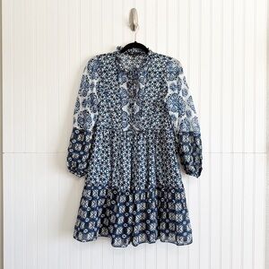 Maje Size 35 Mixed Textile Print Long Sleeve Dress